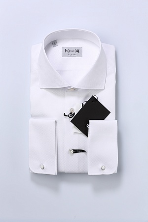 Белая текстурированная сорочка с французскими манжетами