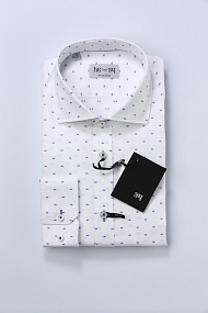 Белая сорочка casual с тканым геометрическим рисунком